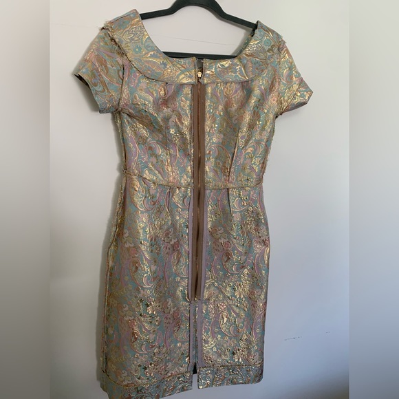 Hand Sewn Metallic Paisley Pencil Style Dress - Picture 8 of 11